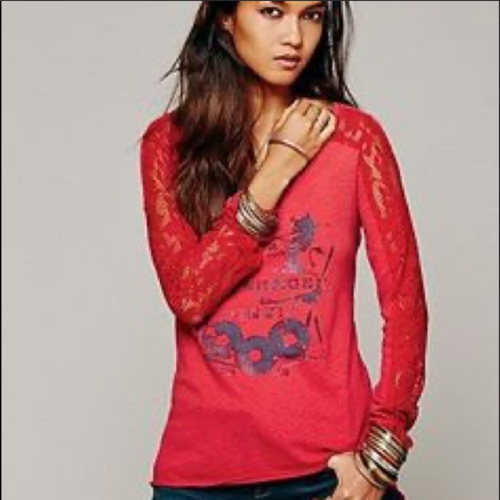 Free People Copenhagen Vinyl Lace L/S Top